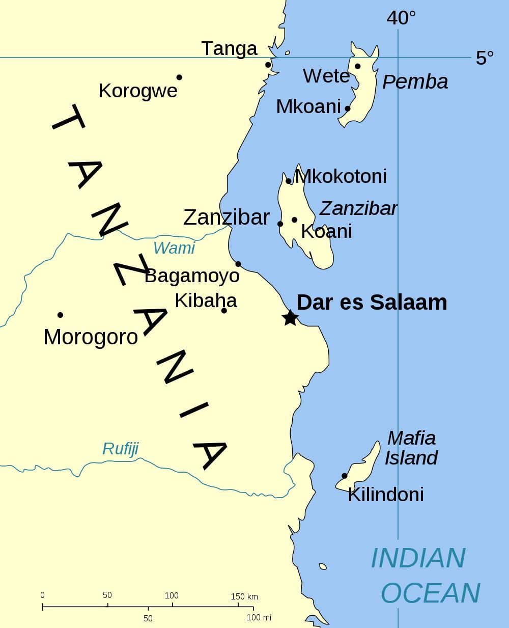 ಟಾಂಜಾನಿಯಾ ದ್ವೀಪಗಳ ನಕ್ಷೆ
