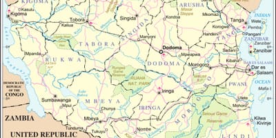 ನಕ್ಷೆ ಟಾಂಜಾನಿಯಾ ನದಿ